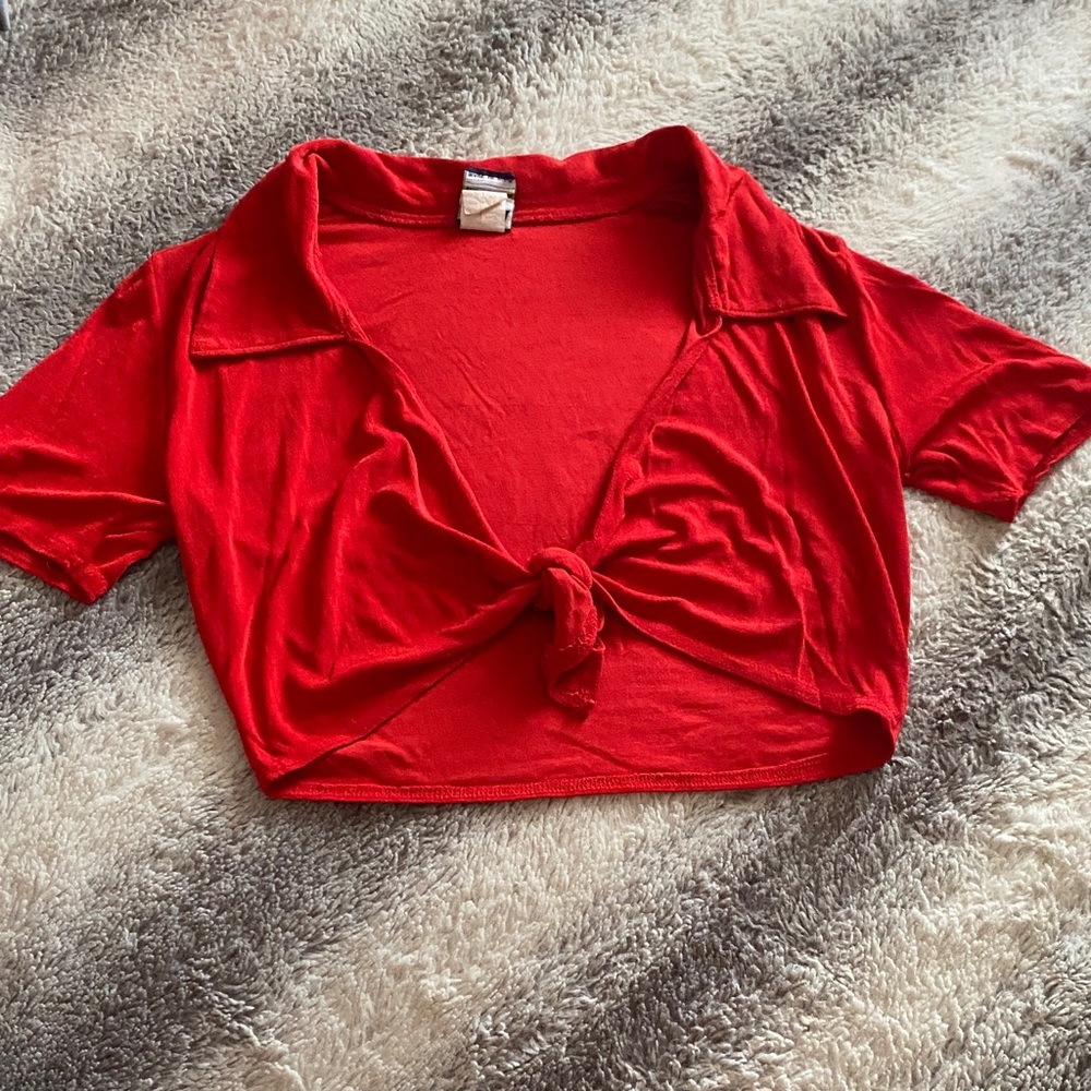 4/$30 Red Tie-Front Crop Top - Women